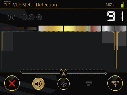 Screenshot of eXp 7000 VLF Metal Detection with muted Target-ID Zones